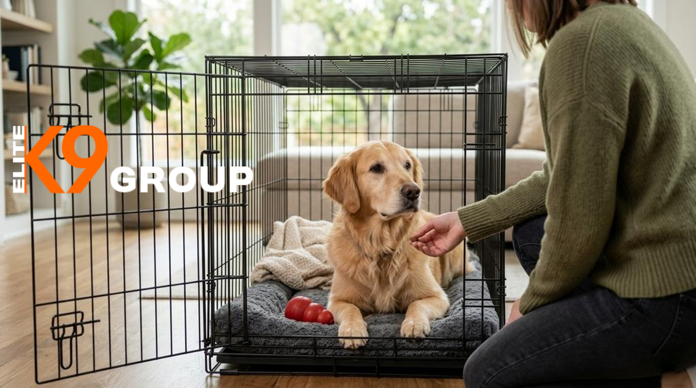 Crate training adult dog tips and techniques including dog boarding training near me