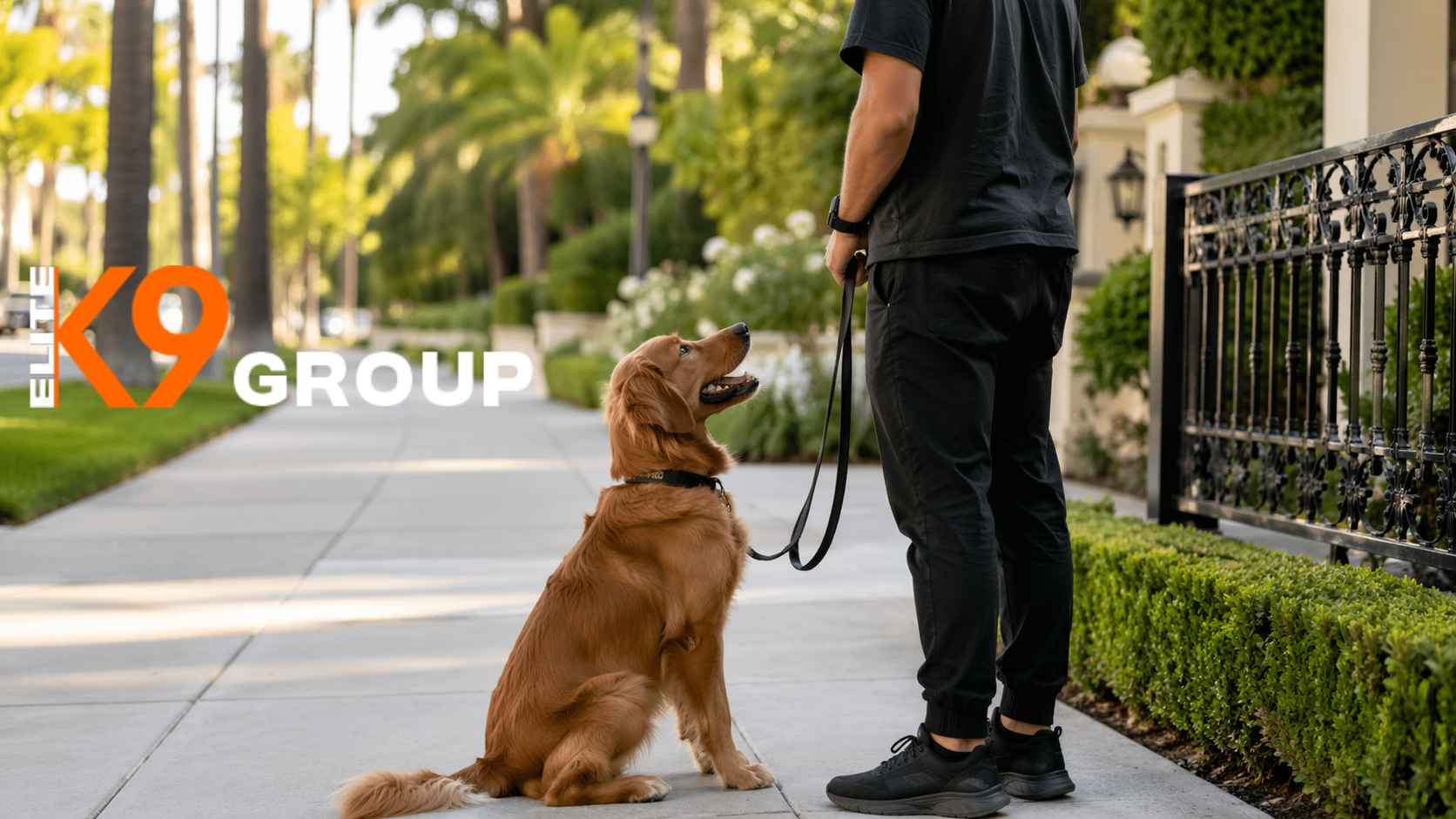 Professional dog training in Beverly Hills by Elite K9 Group with an obedient dog in advanced training